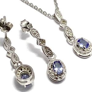 Solid 925 SS & WGP Diamond and Tanzanite Set